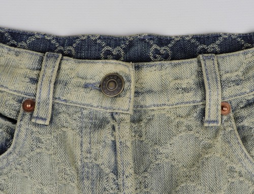 Women's Gucci GG Jacquard Monogram Light Blue Denim Sandy Washed Jeans Size W24 - Picture 6 of 15