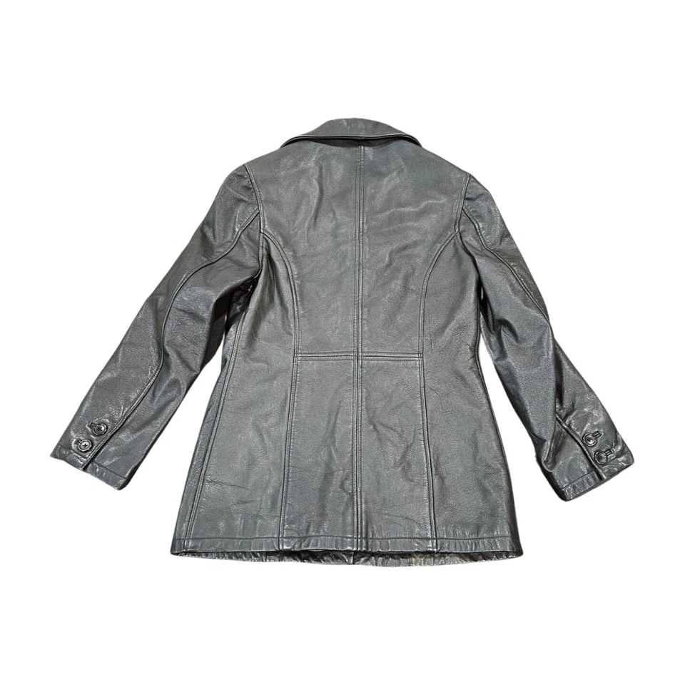 Jaqueta de Couro Genuíno FRYE Botão-up Preta Feminina Tamanho Pequeno - Imagem 3 de 4