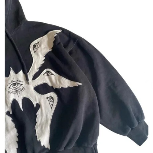 American Y2K vintage hoodies gothic pattern zip up hoodie winter womens mens hip - Picture 19 of 33
