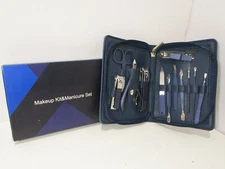 Manicure, Pedicure Kit, 12 Nail Tools in Luxurious Blue Travel Case - FREE SHIP