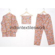 Hand Block Flower Print Cotton PJs Suit Indian Women Night Party Dress CNS25