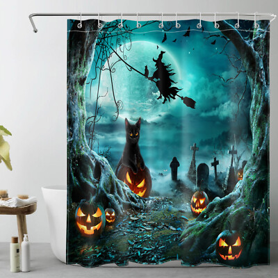 Sunlit Halloween Black Cat Shower Curtain Hooks - Set Of 12, Cute Bathroom Decor Rings