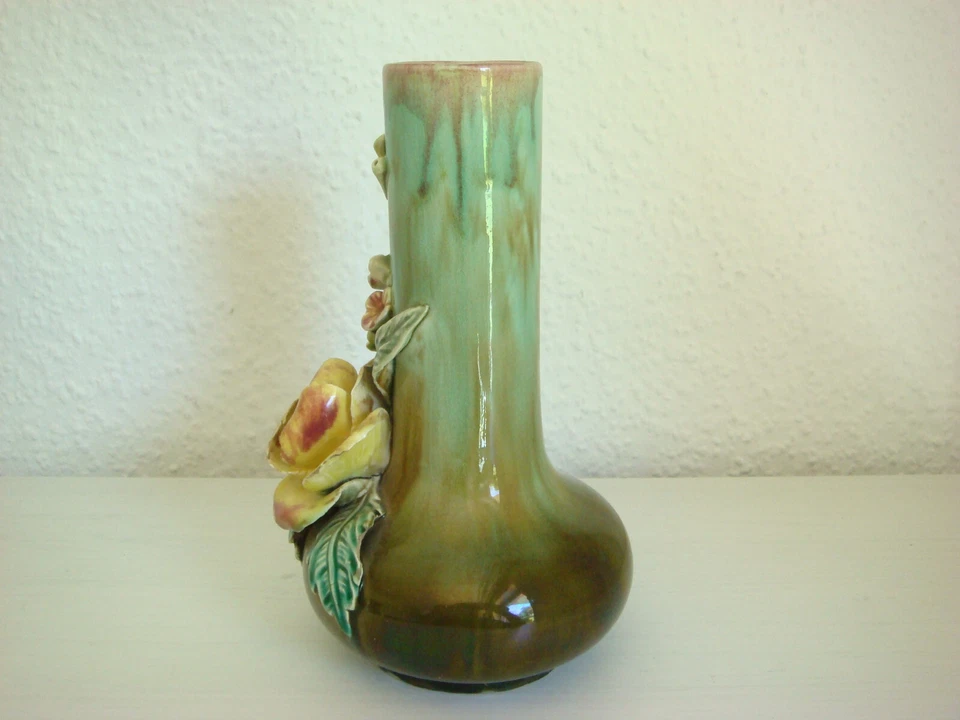 Antik Keramik Majolika Schale Vase Floral Rosenmuster gemarkt 753 - Bild 2 von 4