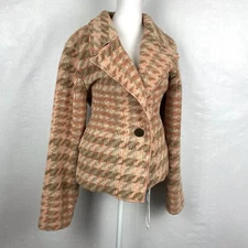 Linda Lundstrom Patterned Sherpa Fleece Knit Jacket Made in Canada Sz 10