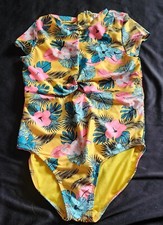 Art Class yellow tropical floral swim suit one piece modest girls Size 10-12
