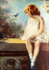 Girl with Birds maybe by Zula Kenyon