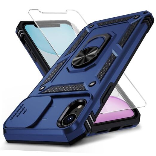 for iPhone XR Case with Camera Lens Cover, HD Screen Protector, 10 Navy Blue