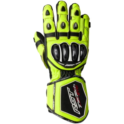 Motorcycle Race Glove RST Tractech Evo 4 Leather Motorbike Race Neon Yellow