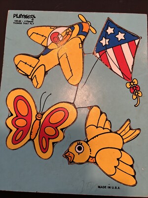Playskool Vintage Things That Fly Wooden Puzzle 4 Pieces 180-02  Butterfly Plane