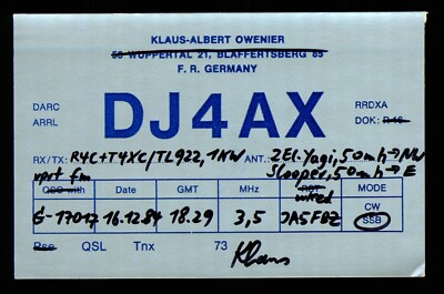 QSL Karte Radio Deutschland DJ4AX KLAUS-ALBERT OWENIER 1984 BOCHUM   W194