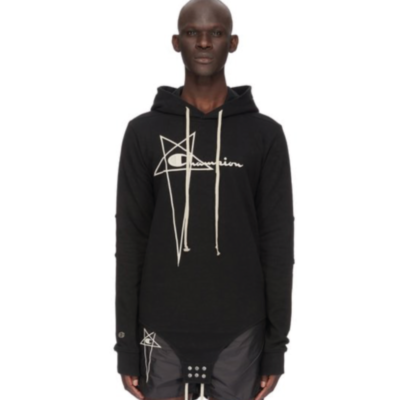 Brand New] Rick Owens x Champion Black Snap-Button Bodysuit Hoodie