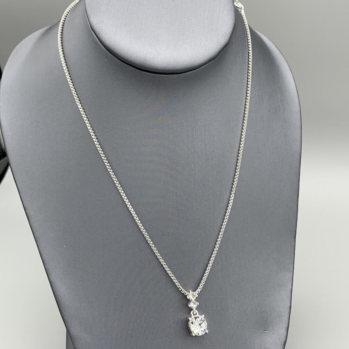 Nine West Silver Tone Chain Necklace with a Crystal Pendant