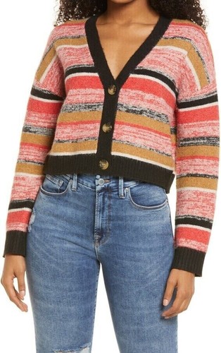 bp. Crop-Cardigan Damen L schwarz meliert gestreift Langarm - Bild 2 von 8