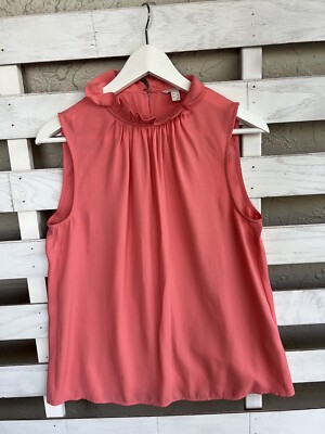 Esprit Women's Medium Sleeveless High Pleated Neck Peach Top Blouse.