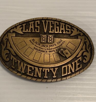 1983 Vintage Las Vegas Twenty One Belt Buckle Black Jack Casino  Pacific Brass