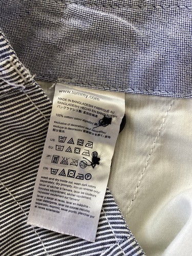 TOMMY HILFIGER Hombre Informal Corto 100% Algodón Azul Rayas 34”w, 10” Entrepierna - Imagen 8 de 8