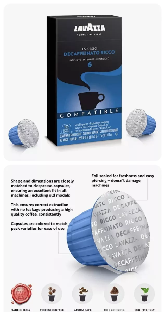 Lavazza Decaffeinato Ricco Espresso Capsules Compatible with Nespresso  Original