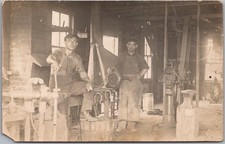 Vintage 1910s Real Photo RPPC Postcard Blacksmith Shop Scene / Two Young Men