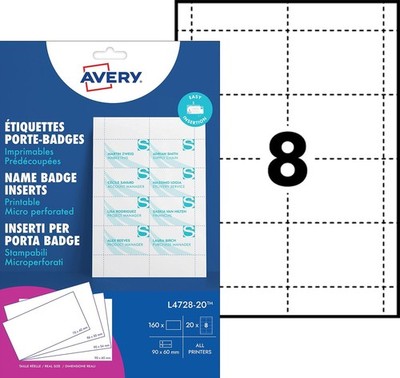 AVERY Einsteck-Namensschild 90 x 60 mm weiß 160 Stück auf 20 Bögen