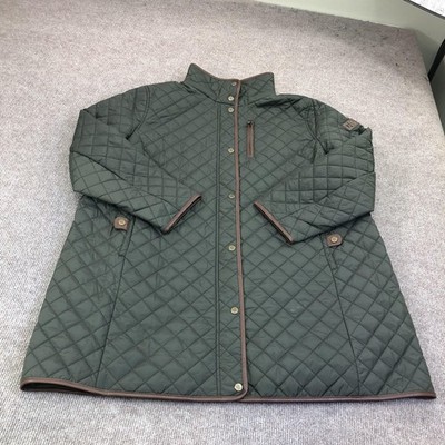 Lauren Ralph Lauren Quilted Coat Womens 2X Plus Green Faux Leather Snap Front