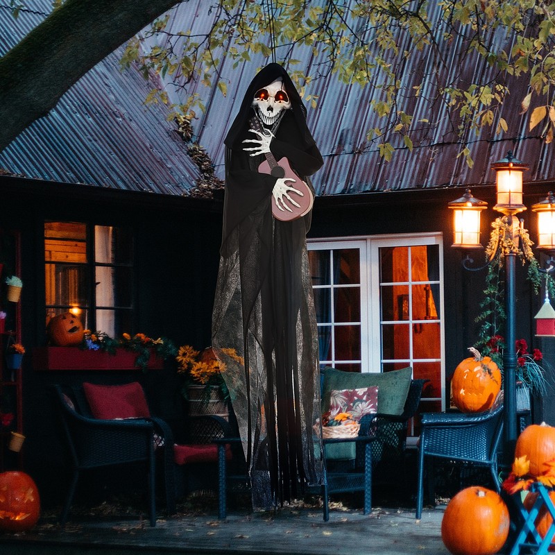 Guitar-playing Grim Reaper Outdoor Halloween Decoration Animatronic