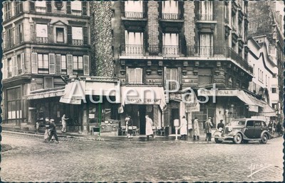 Vintage RPPC Postkarte Paris Montmartre Straßenszene 1951 Auto Tabac Restaurant