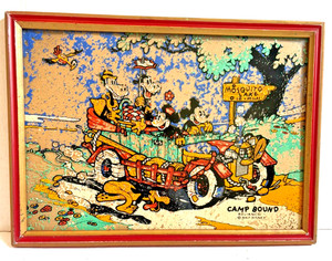 Vintage & Rare Walt Disney Reverse Painted on Glass Picture titled Camp Bound