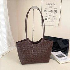Women's Woven PU Leather Tote Bag Zipped Shoulder Handbag