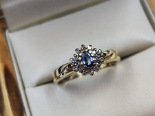 Well Made 9ct Yellow Gold Ring With Tanzenite & Diamond Size K Hallmarked