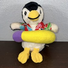Vintage ACE Novelty Penguin Plush Beach Theme Hawaiian Swimming Tube EUC