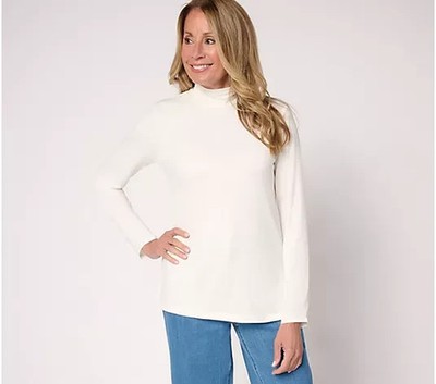 Susan Graver Weekend Essentials Rayon Allure Knit Top Cream Petal 1X A706710