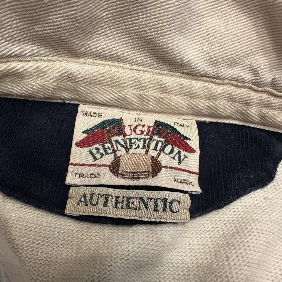 Camisa De Rugby Benetton Para Hombre 48 Azul Rayas Manga Corta Hecha en Italia De Colección Foto 3 de 4