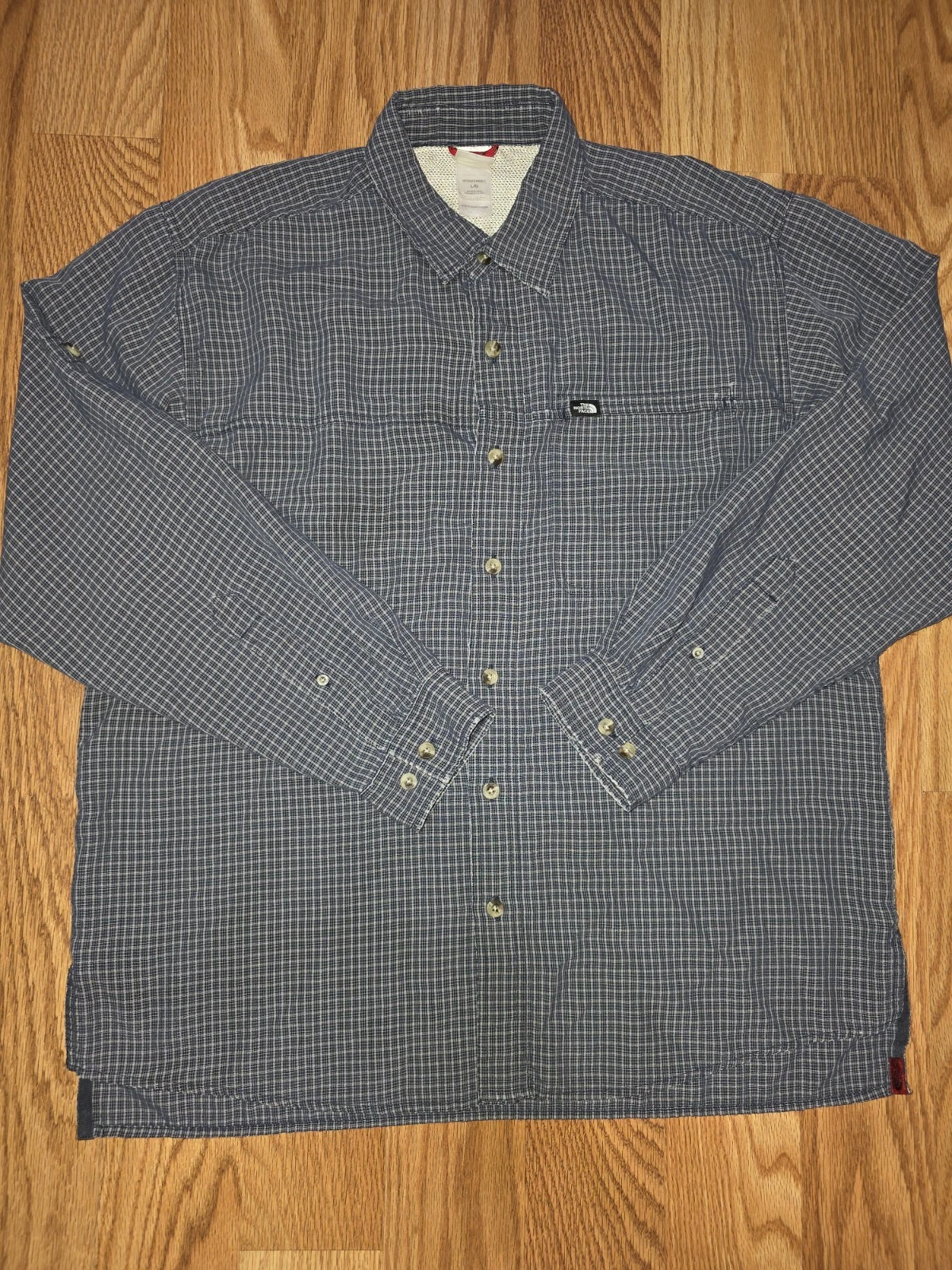 The North Face Shirt Mens Large Blue Outdoor Hiking Fishing Button Long Sleeve
