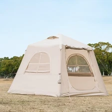 Beige 5.8sq Inflatable Camping Tent with Hand Pump Easy Setup Outdoor Blow up...