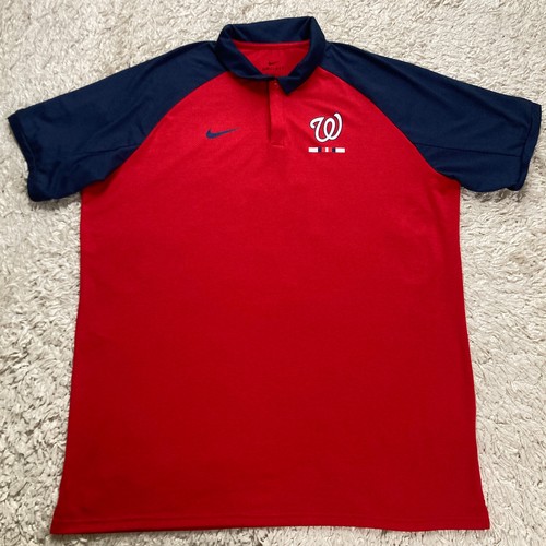 Nike Washington Nationals Polo Shirt Mens XL Red MLB Short Sleeve Dri-Fit Golf