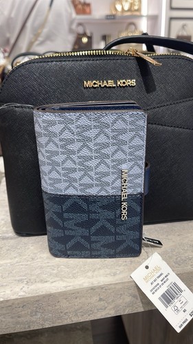 Michael Kors Jet Set Travel MD Bifold Zip Coin Credit Card Wallet MK Navy Blue - Picture 8 of 24