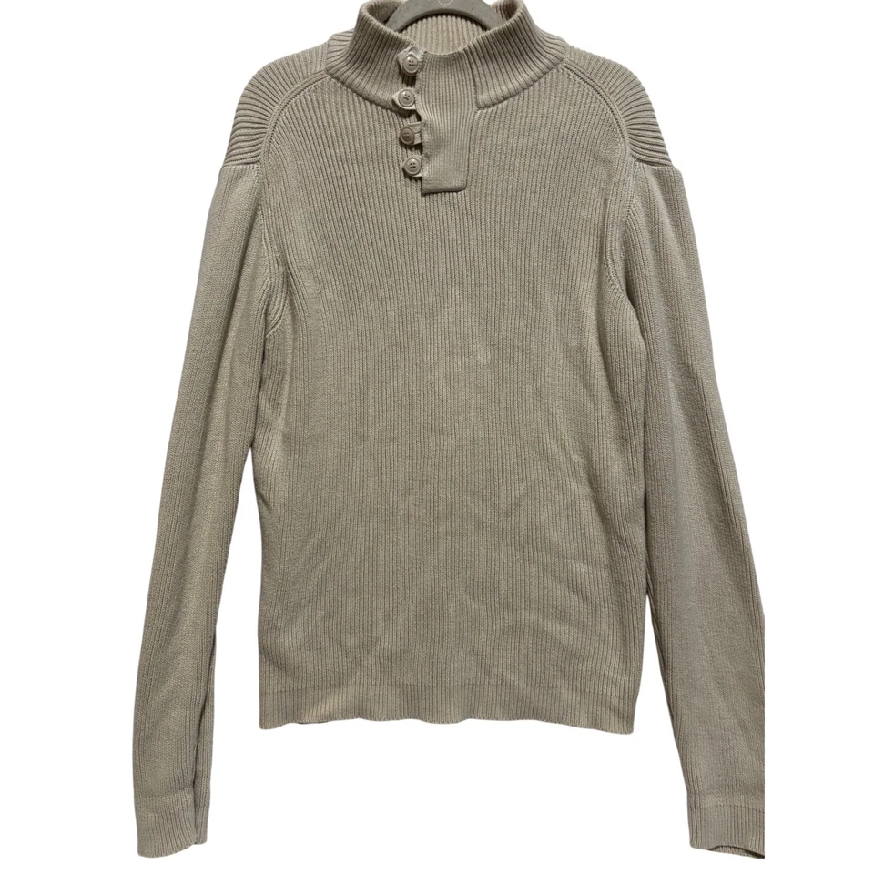 Michael Brandon Men's Beige Ribbed Mock Neck Button Sweater Sz XL career preppy - Image 4 of 4