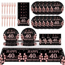 40th Birthday Decorations For Women 61 PCS Rose Gold Tableware Serves 20 Pro