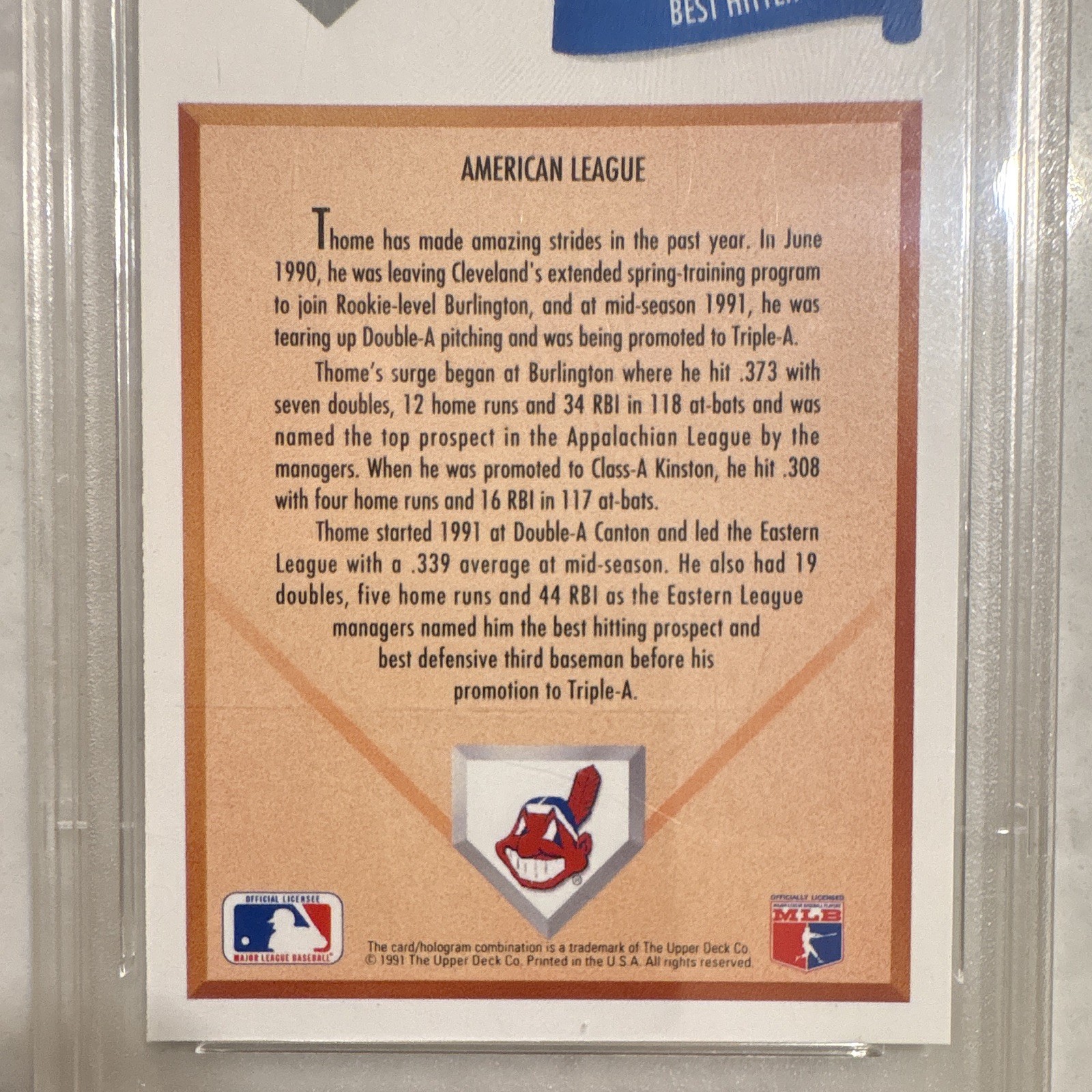 Upper Deck 1991 Final Edition Jim Thome Rookie #17F PSA 10 Graded Baseball Card view 6