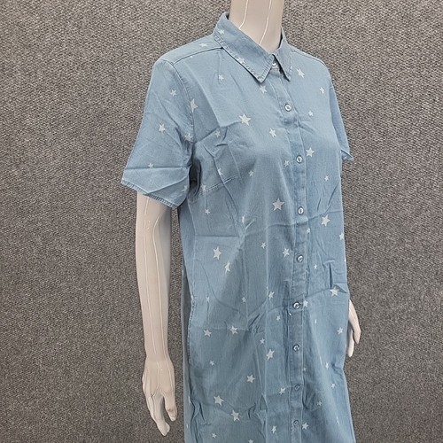 Denim Co Stretch Lyocell Star Printed Short Sleeves Shirt Dress Small Size Blue - Picture 5 of 11