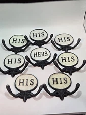 CAST IRON MOSTLY HIS +HERS WALL HOOKS (8 PCS )