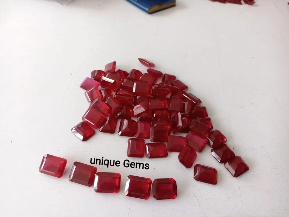 AAA+ 14x10 MM Lab Grown Red Ruby VVS1 Emerald Shape Loose Gemstone 20 PCS LOT - Image 4 of 4