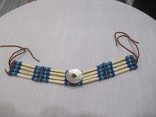 VINTAGE NATIVE AMERICAN CHOKER GLASS BEADS ORANGE BROWN WHITE