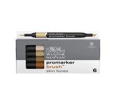 Winsor & Newton Promarker Brush 6 Pen Brush Marker Set - Skin Tones