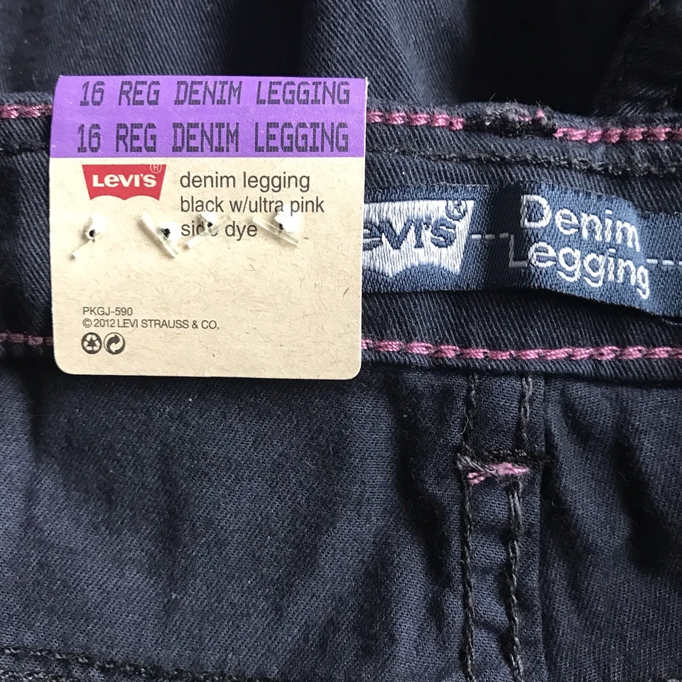 Levis Pantalones Niñas 16 Regular Negro Ultra Rosa Tinte Lateral Denim Legging Elastizado Nuevo con Etiquetas Foto 3 de 4