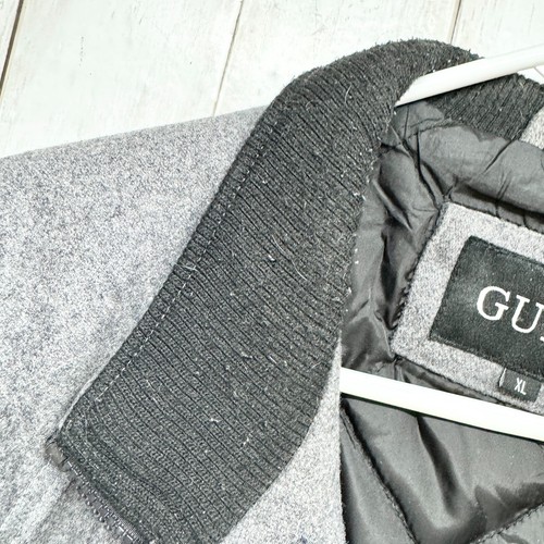 GUESS Jacket Men's Size XL Gray Bomber Jacket Wool Blend Quilted Lining Pockets - Picture 3 of 8