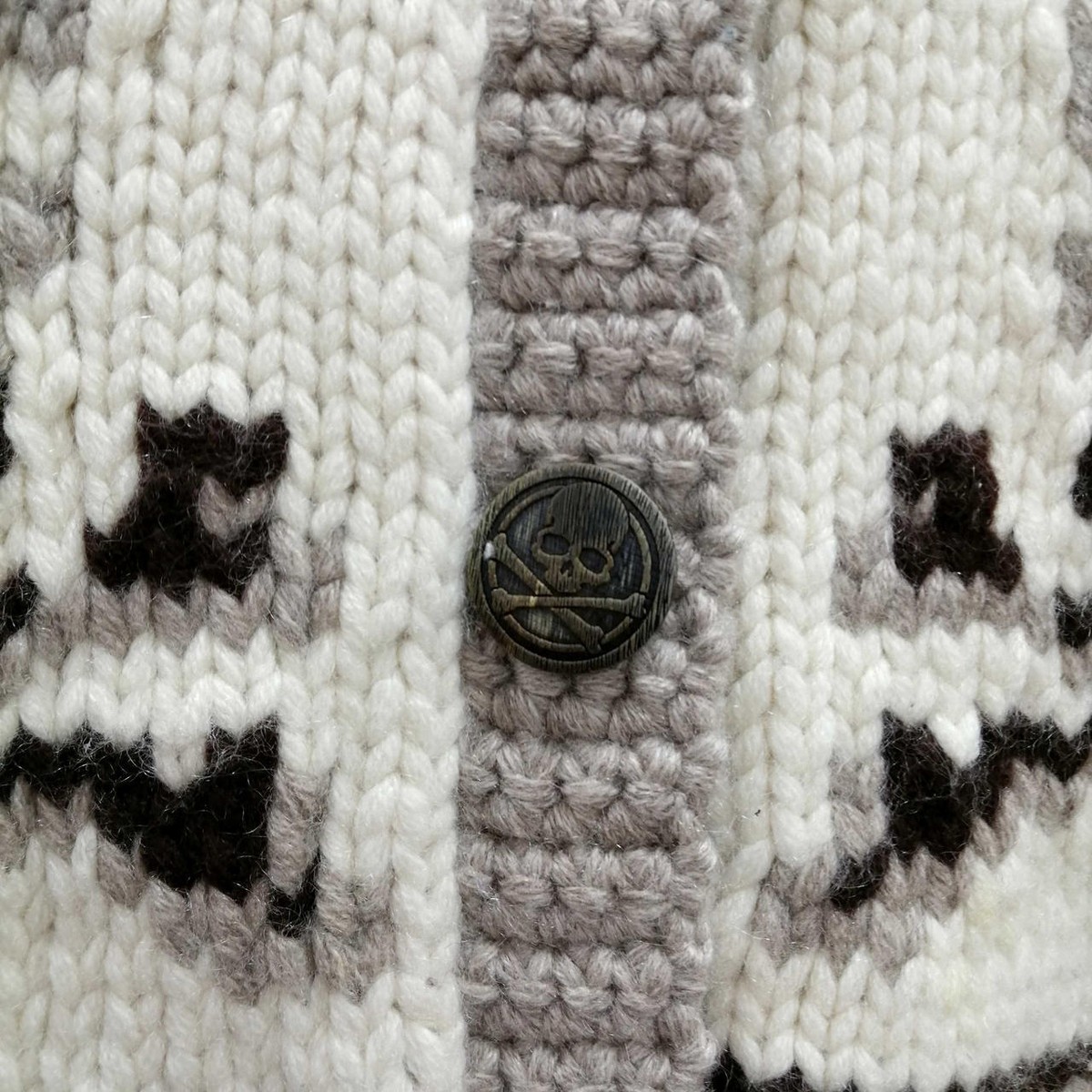 Mastermind Japan Skull Cowichan Knit Hoodie White x Brown