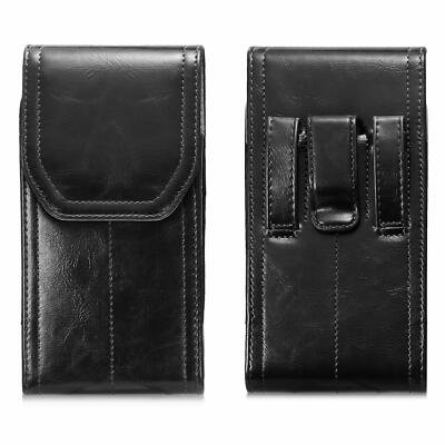 Vertical Phone Holster PU Leather Belt Clip Pouch Case Cover For Universal Black