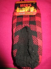 Polar Extreme Men Insulated Thermal Fleece Lined Slippers Socks Red Black L/XL