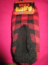 Polar Extreme Men Insulated Thermal Fleece Lined Slippers Socks Red Black L/XL